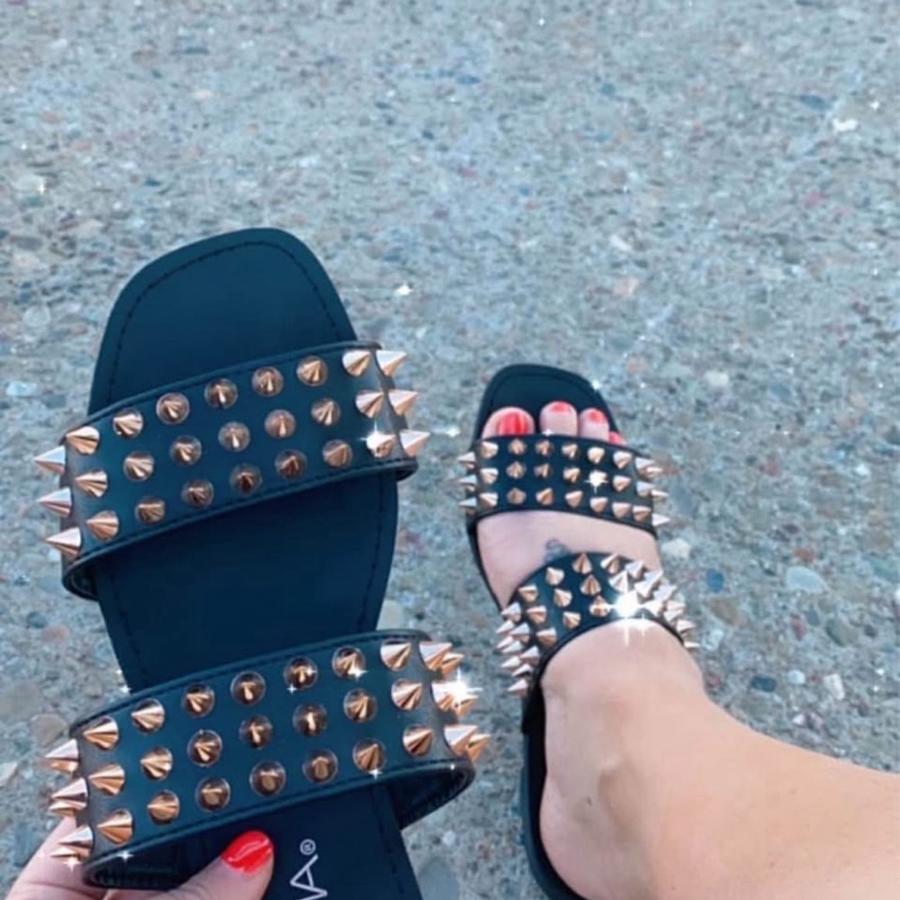 Anna Black Studded Slide Sandals